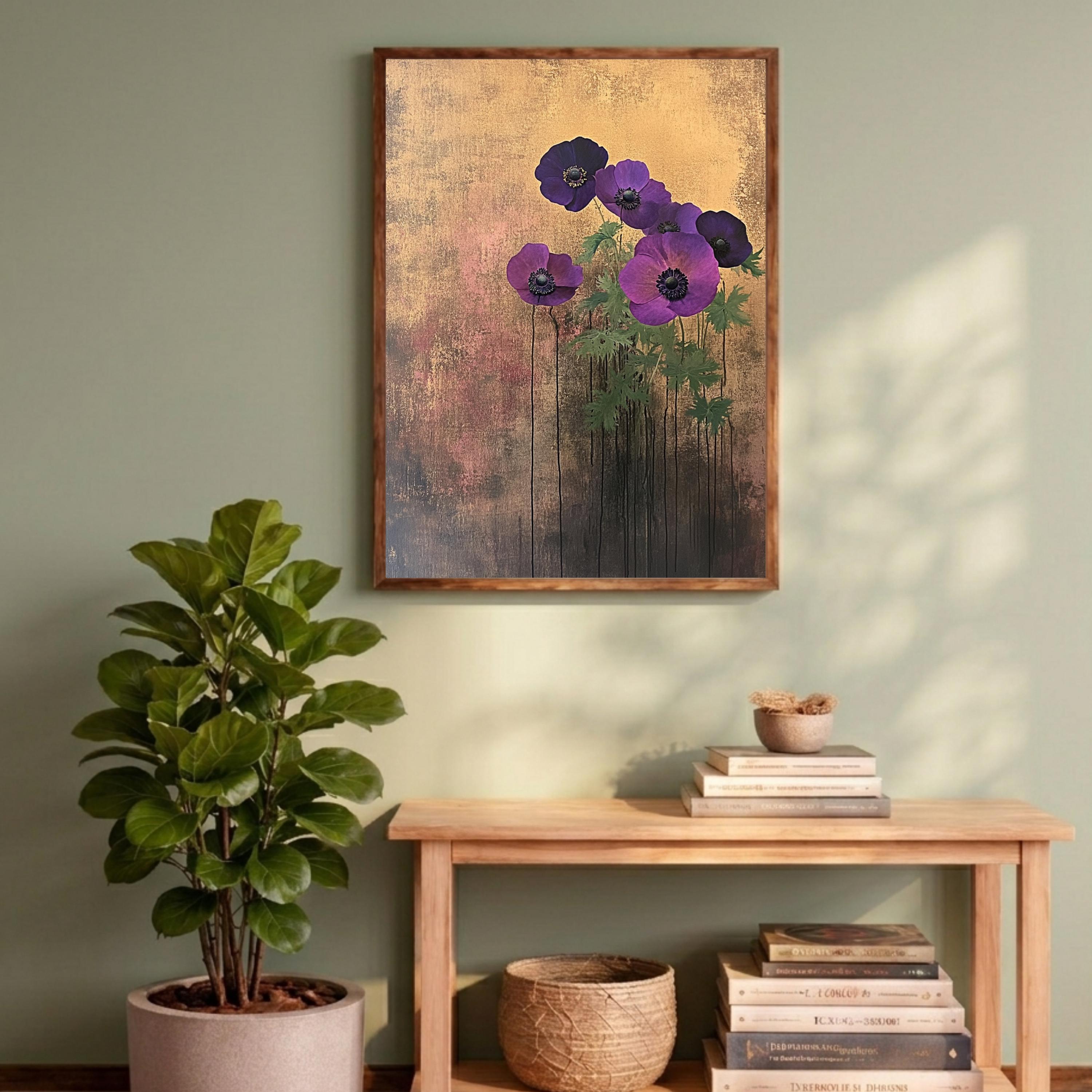 Poppy Flower Wall Art Print, Purple Floral Wall Decor, Moody Botanical Artwork, Modern Flower Canvas Art, Elegant Home Decor