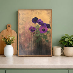 Poppy Flower Wall Art Print, Purple Floral Wall Decor, Moody Botanical Artwork, Modern Flower Canvas Art, Elegant Home Decor