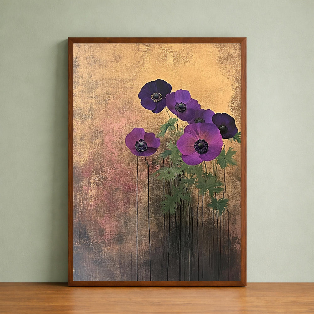 Poppy Flower Wall Art Print, Purple Floral Wall Decor, Moody Botanical Artwork, Modern Flower Canvas Art, Elegant Home Decor