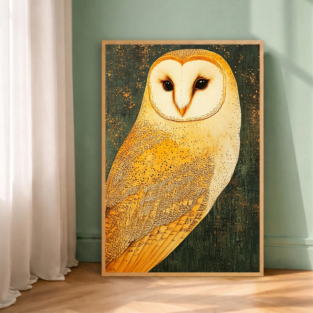 Golden Owl Wall Art, Vintage Owl Portrait Canvas, Rustic Wildlife Decor, Woodland Animal Artwork, Farmhouse Bird Print, Owl Lover Gift