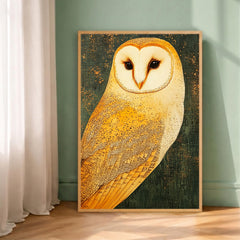 Golden Owl Wall Art, Vintage Owl Portrait Canvas, Rustic Wildlife Decor, Woodland Animal Artwork, Farmhouse Bird Print, Owl Lover Gift