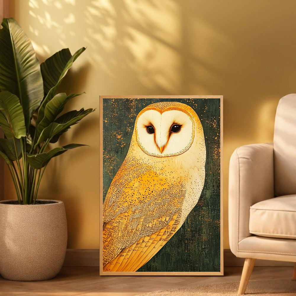 Golden Owl Wall Art, Vintage Owl Portrait Canvas, Rustic Wildlife Decor, Woodland Animal Artwork, Farmhouse Bird Print, Owl Lover Gift