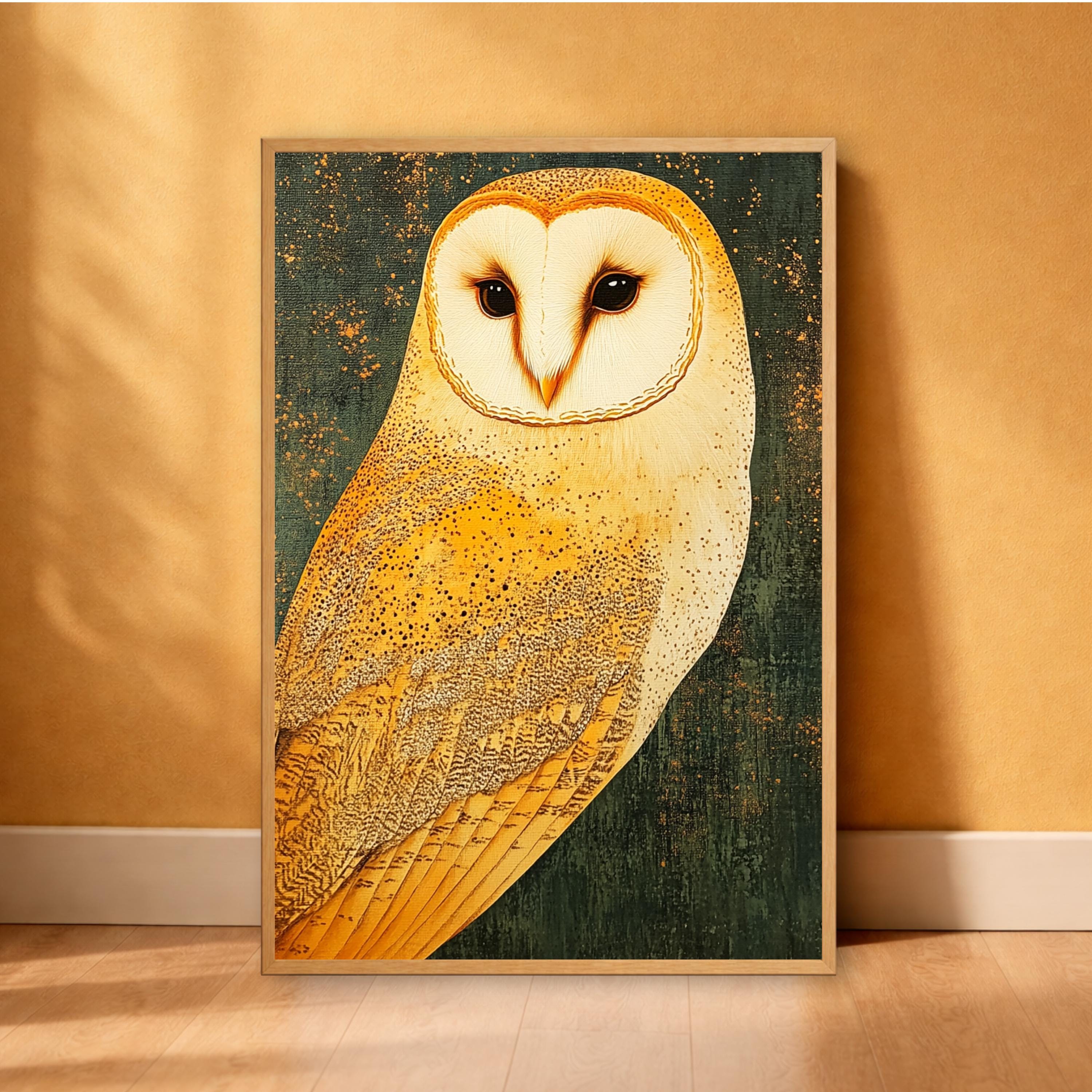 Golden Owl Wall Art, Vintage Owl Portrait Canvas, Rustic Wildlife Decor, Woodland Animal Artwork, Farmhouse Bird Print, Owl Lover Gift