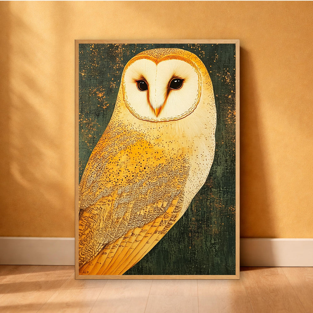 Golden Owl Wall Art, Vintage Owl Portrait Canvas, Rustic Wildlife Decor, Woodland Animal Artwork, Farmhouse Bird Print, Owl Lover Gift
