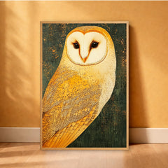 Golden Owl Wall Art, Vintage Owl Portrait Canvas, Rustic Wildlife Decor, Woodland Animal Artwork, Farmhouse Bird Print, Owl Lover Gift