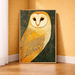 Golden Owl Wall Art, Vintage Owl Portrait Canvas, Rustic Wildlife Decor, Woodland Animal Artwork, Farmhouse Bird Print, Owl Lover Gift