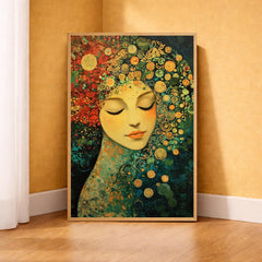 Floral Goddess Wall Art, Abstract Feminine Portrait Print, Vibrant Botanical Decor, Boho Woman Artwork, Artistic Framed Canvas