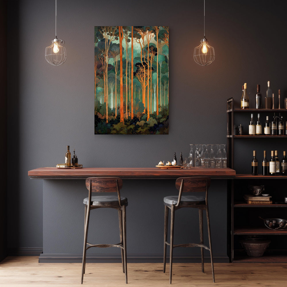 Tall Trees Wall Art, Forest Landscape Print, Teal Green Woodland Decor, Modern Nature Canvas, Vertical Forest Artwork for Living Room