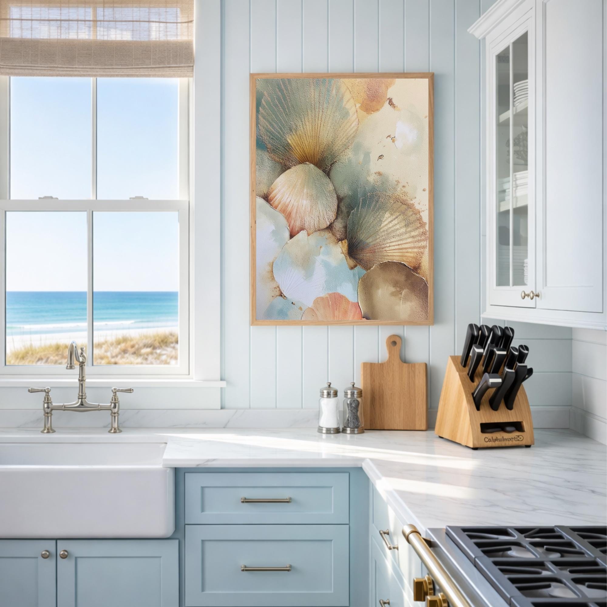 Seashell Wall Art, Coastal Neutral Abstract Framed Canvas, Soft Beach Shell Print, Ocean Inspired Decor, Minimalist Coastal Artwork