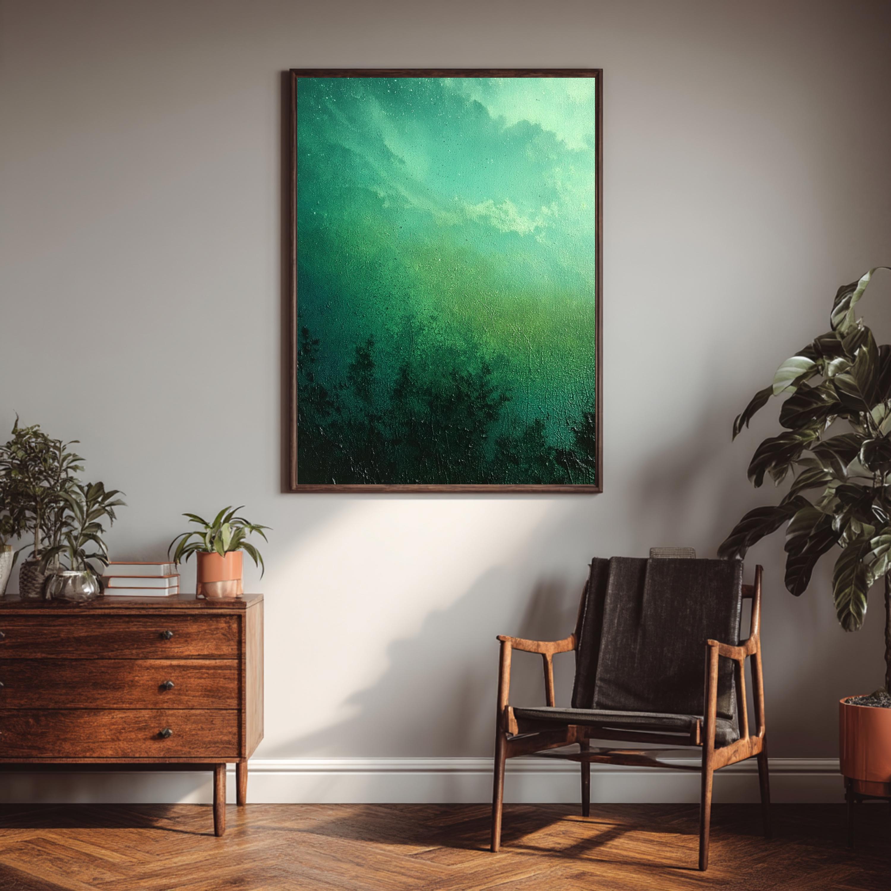 Green Abstract Wall Art, Moody Nature Landscape Print, Forest Inspired Artwork, Dark Green Decor, Minimalist Nature Framed Canvas