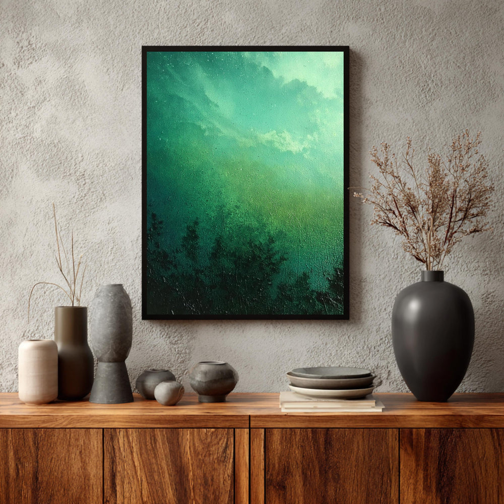 Green Abstract Wall Art, Moody Nature Landscape Print, Forest Inspired Artwork, Dark Green Decor, Minimalist Nature Framed Canvas