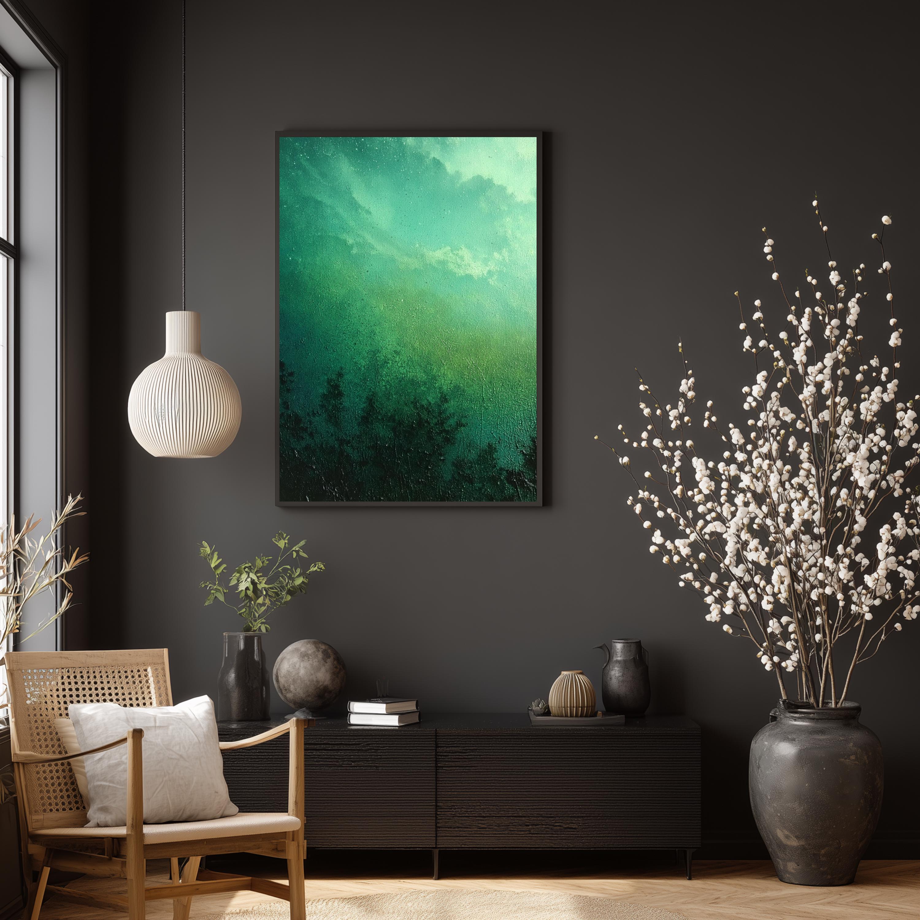 Green Abstract Wall Art, Moody Nature Landscape Print, Forest Inspired Artwork, Dark Green Decor, Minimalist Nature Framed Canvas