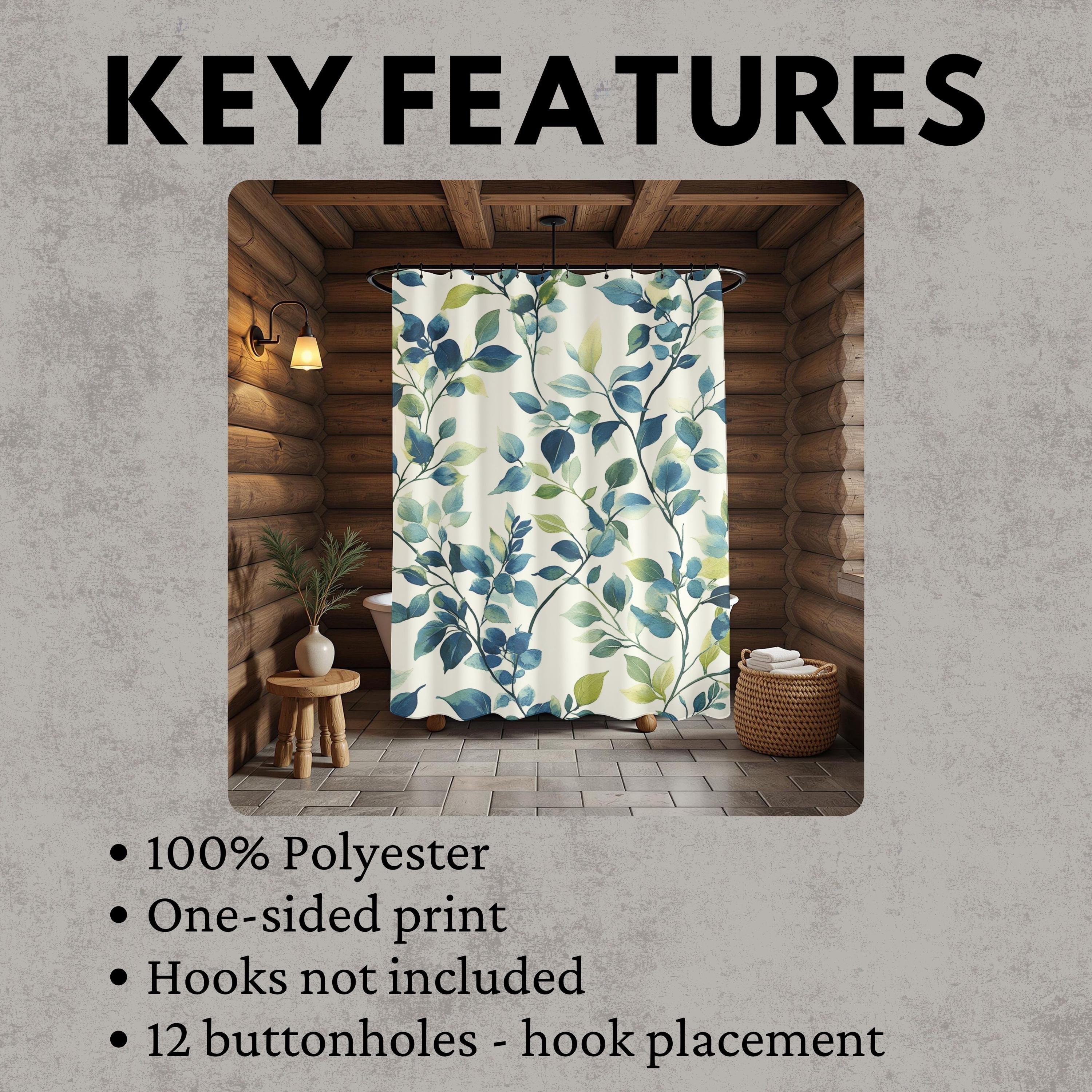 Blue Green Leaf Shower Curtain, Botanical Bathroom Decor, Coastal Nature Bath Curtain, Modern Plant Bathroom