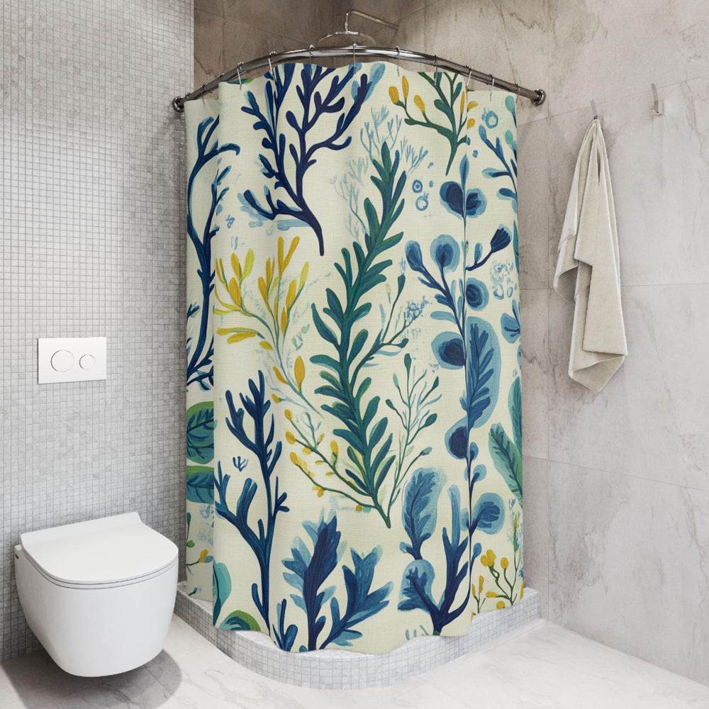 Seaweed Shower Curtain, Coastal Botanical Bathroom Decor, Ocean Plant Bath Curtain, Nautical Bathroom Style