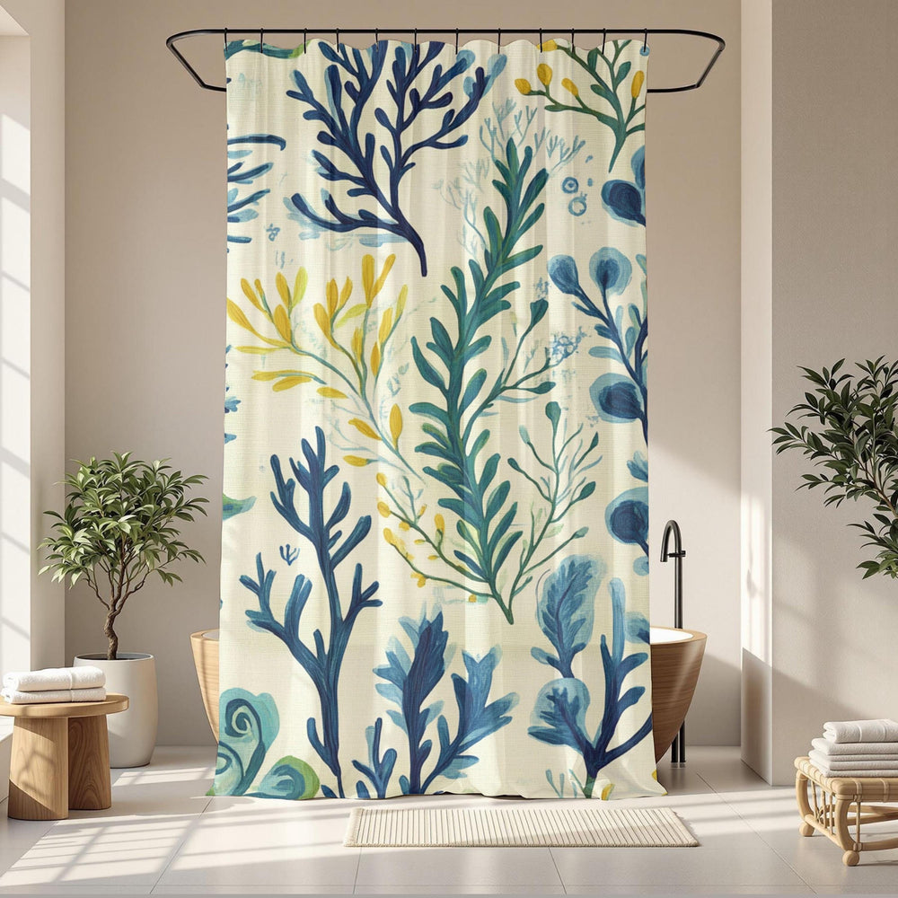 Seaweed Shower Curtain, Coastal Botanical Bathroom Decor, Ocean Plant Bath Curtain, Nautical Bathroom Style