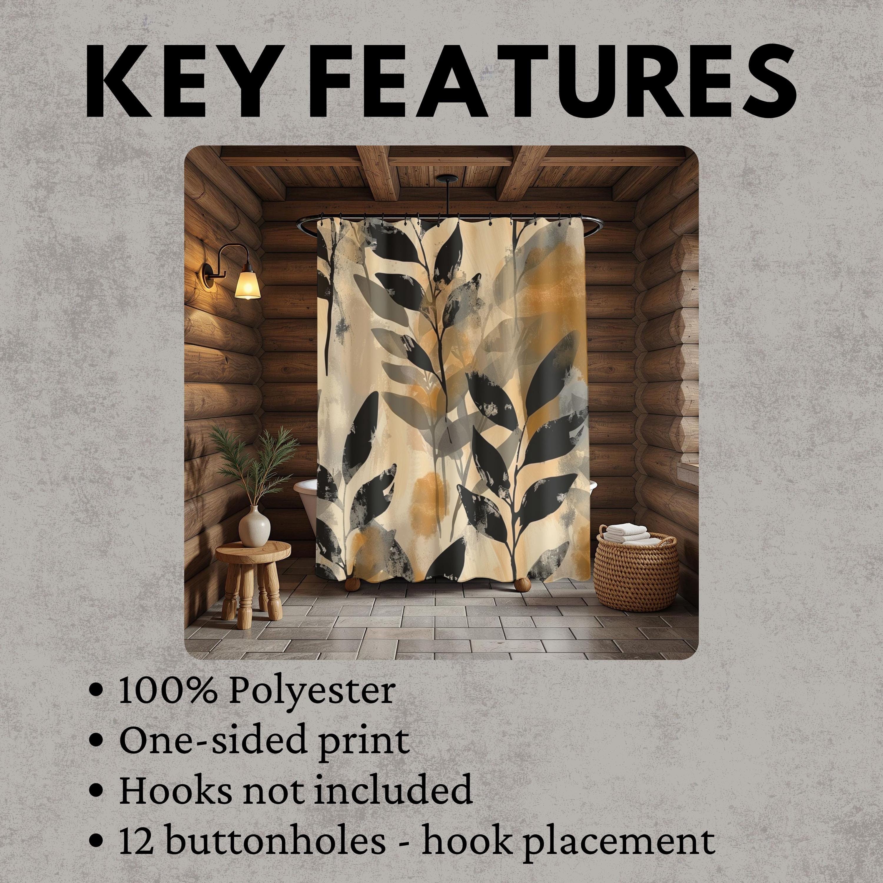 Neutral Botanical Shower Curtain, Abstract Leaf Bathroom Decor, Beige Black Modern Bath Curtain, Minimalist Nature Bathroom