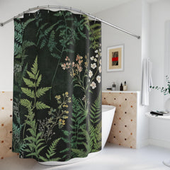 Dark Botanical Shower Curtain, Moody Fern Bathroom Decor, Forest Green Bath Curtain, Nature Inspired Style