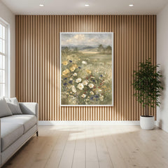 Wildflower Meadow Wall Art Canvas, Vintage Botanical Landscape Print, Rustic Cottage Field Flowers, Nature Inspired Home Decor