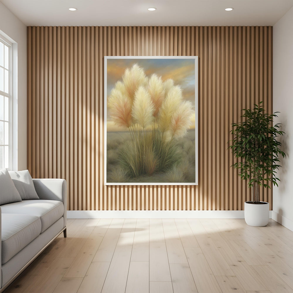 Pampas Grass Wall Art Canvas, Neutral Botanical Print, Beige Boho Decor, Soft Landscape Wall Art, Modern Farmhouse Neutral Wall Art