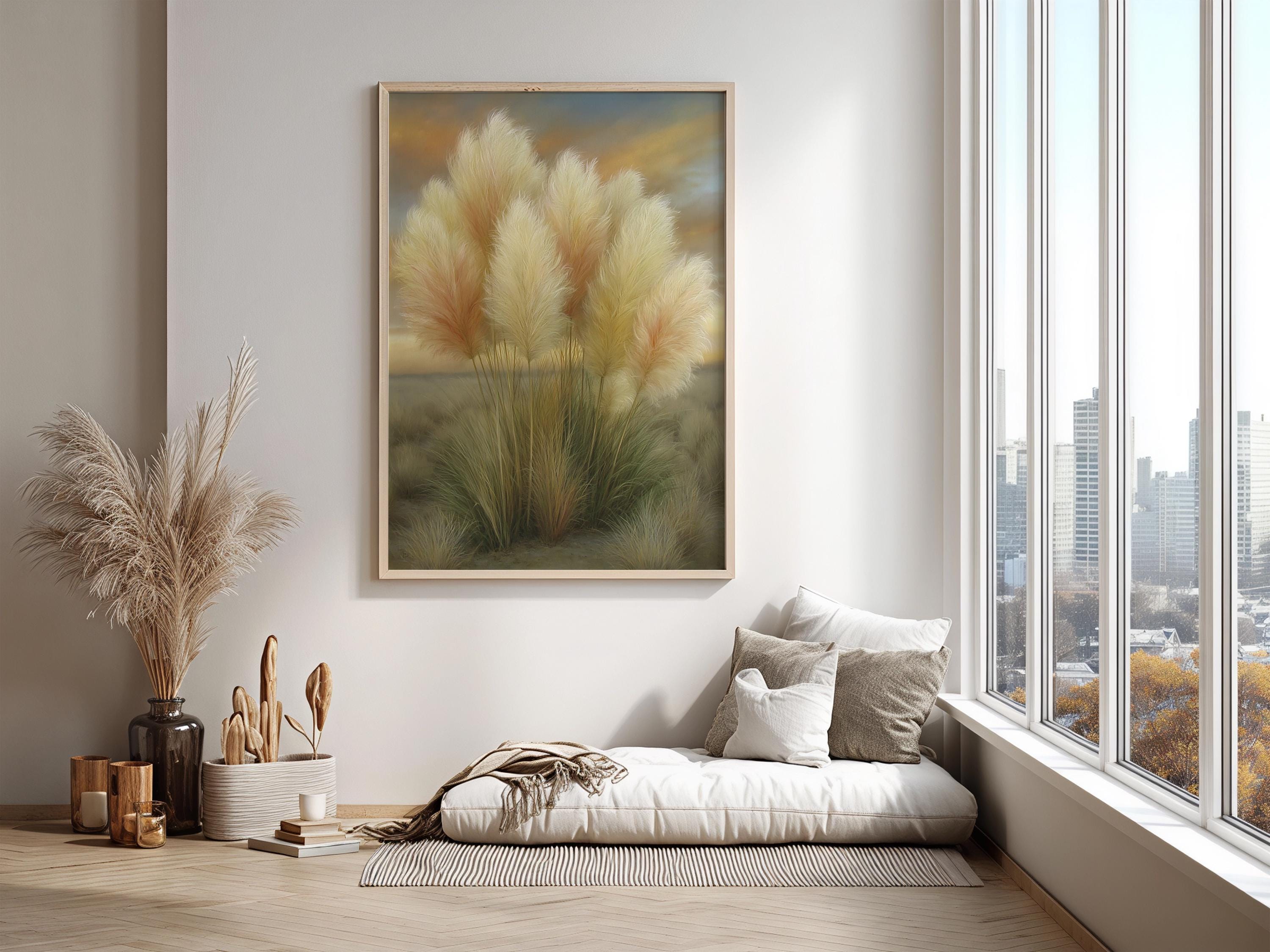 Pampas Grass Wall Art Canvas, Neutral Botanical Print, Beige Boho Decor, Soft Landscape Wall Art, Modern Farmhouse Neutral Wall Art