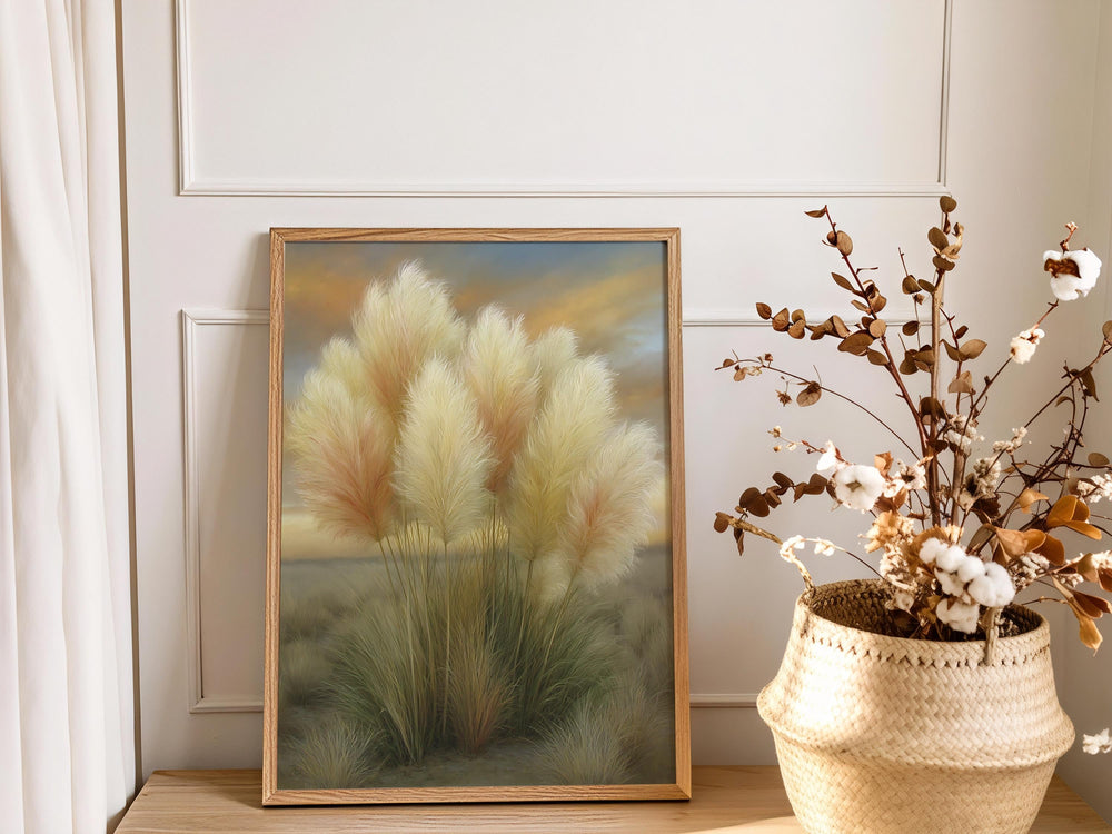 Pampas Grass Wall Art Canvas, Neutral Botanical Print, Beige Boho Decor, Soft Landscape Wall Art, Modern Farmhouse Neutral Wall Art