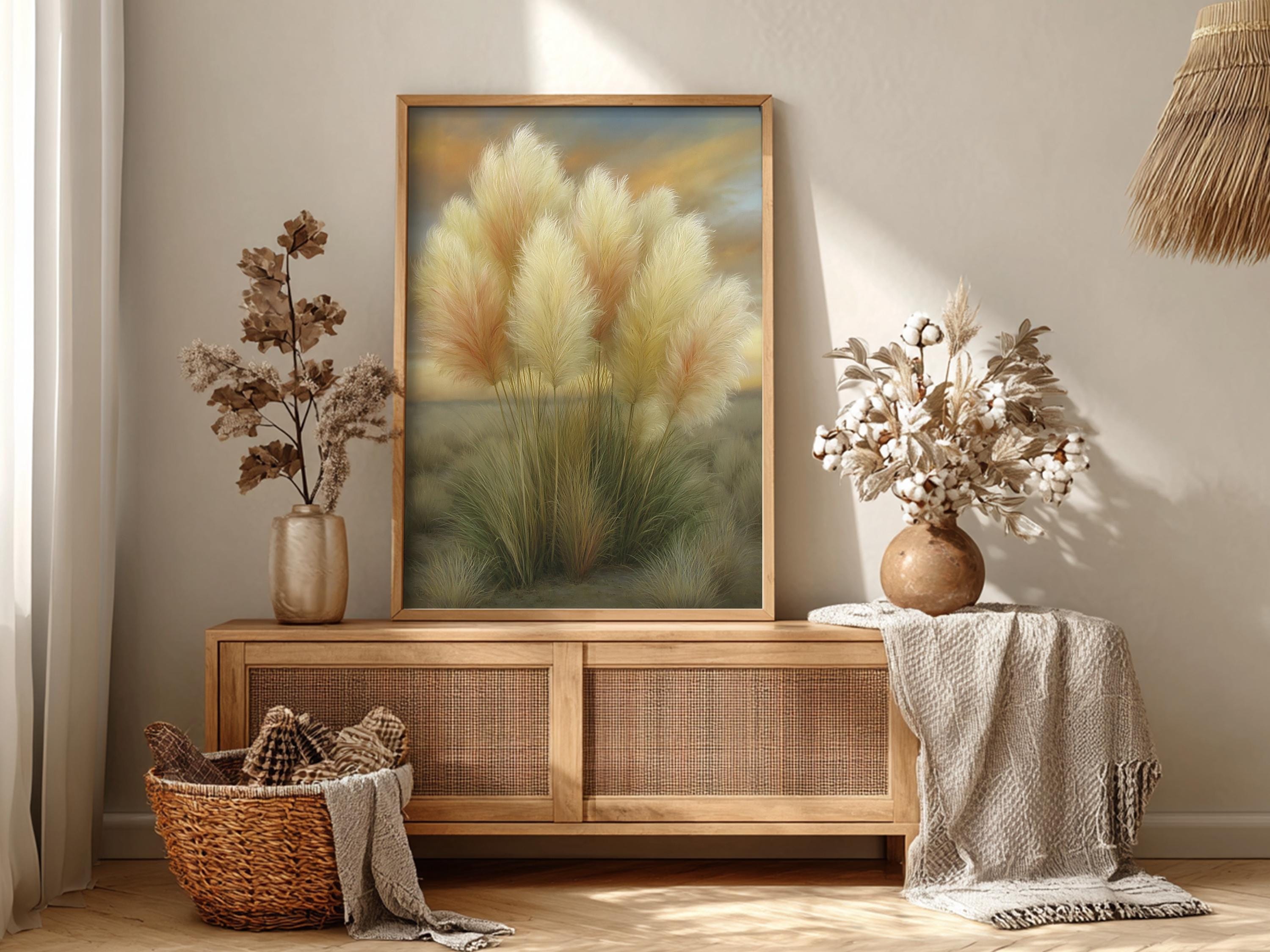 Pampas Grass Wall Art Canvas, Neutral Botanical Print, Beige Boho Decor, Soft Landscape Wall Art, Modern Farmhouse Neutral Wall Art