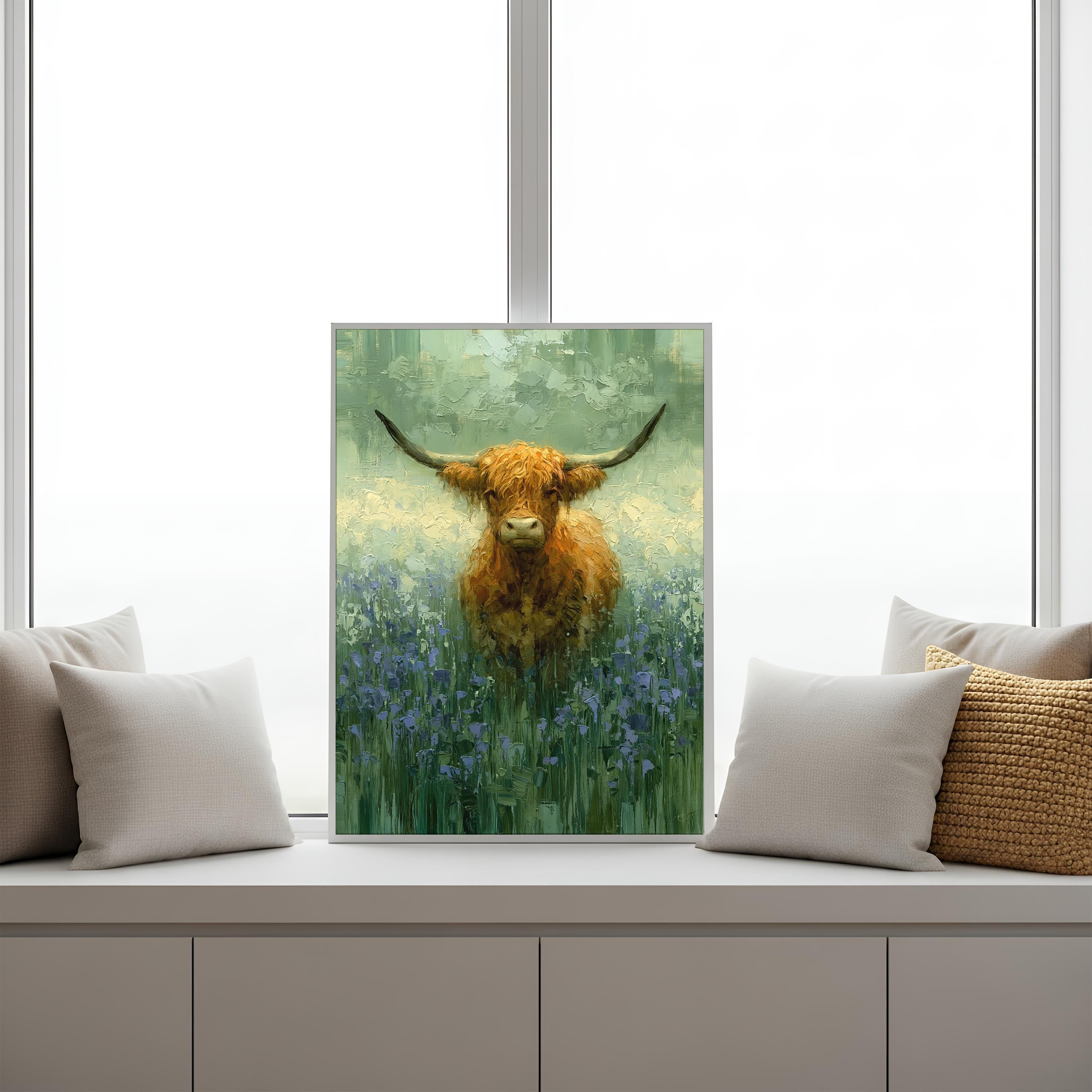 Highland Cow Wall Art Canvas, Rustic Farmhouse Animal Print, Country Cottage Decor, Farm Animal Wall Art
