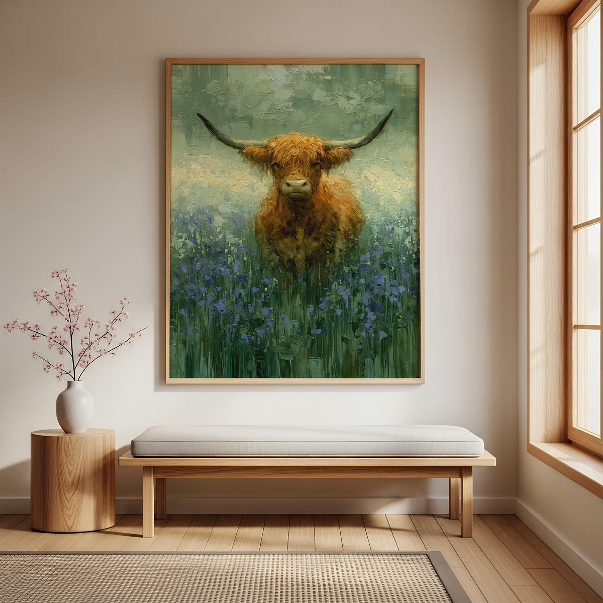 Highland Cow Wall Art Canvas, Rustic Farmhouse Animal Print, Country Cottage Decor, Farm Animal Wall Art