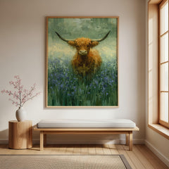 Highland Cow Wall Art Canvas, Rustic Farmhouse Animal Print, Country Cottage Decor, Farm Animal Wall Art