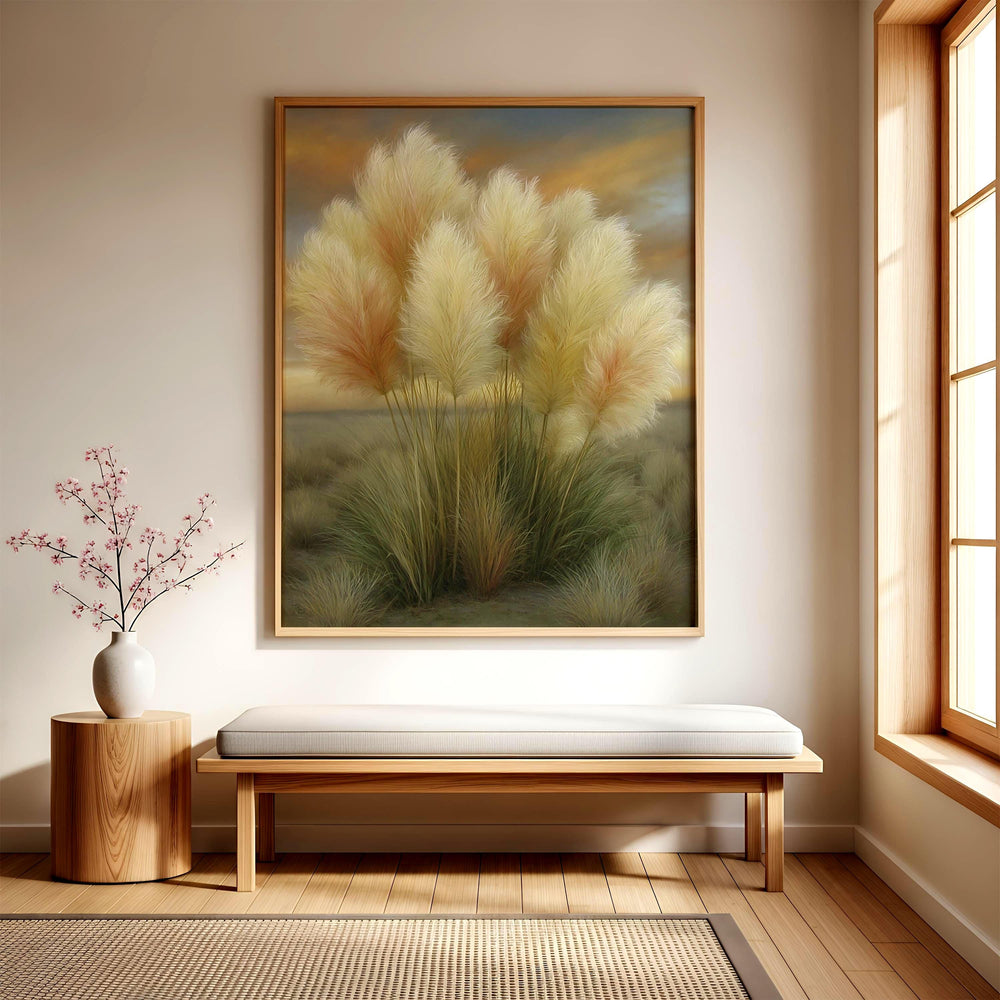 Pampas Grass Wall Art Canvas, Neutral Botanical Print, Beige Boho Decor, Soft Landscape Wall Art, Modern Farmhouse Neutral Wall Art