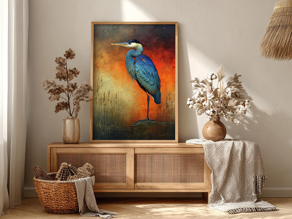 Coastal Heron Canvas Wall Art, Rustic Wildlife Print, Nautical Home Decor, Nature Heron Print