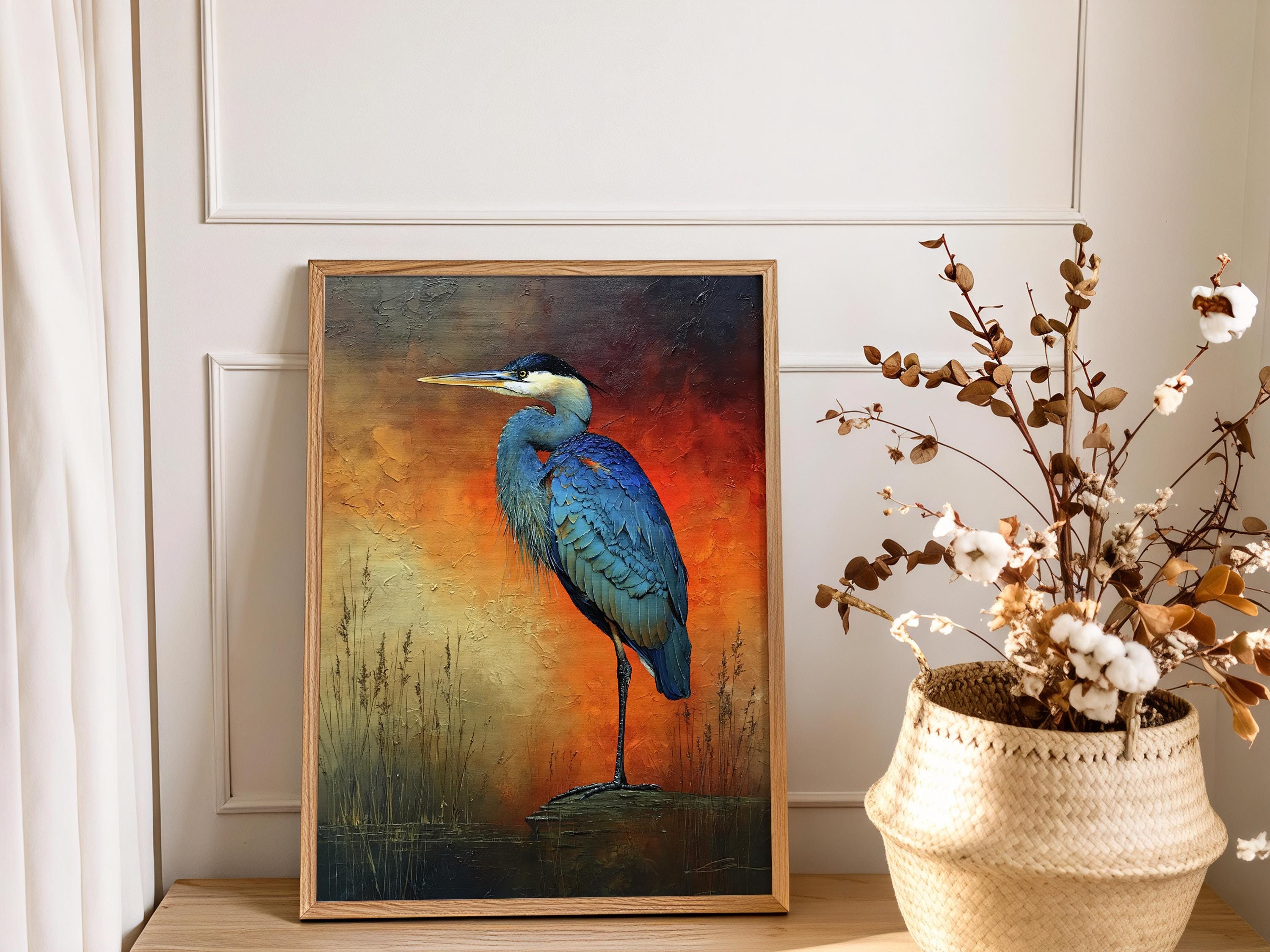 Coastal Heron Canvas Wall Art, Rustic Wildlife Print, Nautical Home Decor, Nature Heron Print