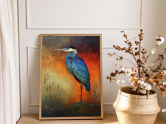 Coastal Heron Canvas Wall Art, Rustic Wildlife Print, Nautical Home Decor, Nature Heron Print