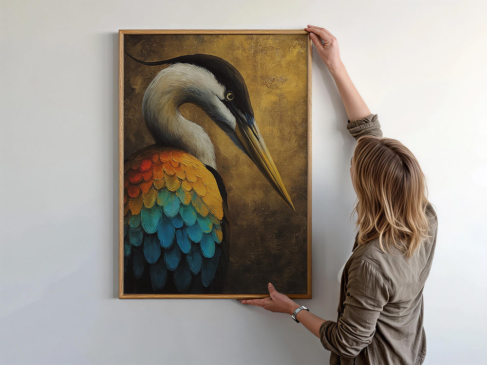 Vibrant Colors Heron Canvas Wall Art, Coastal Bird Decor, Heron Abstract Print