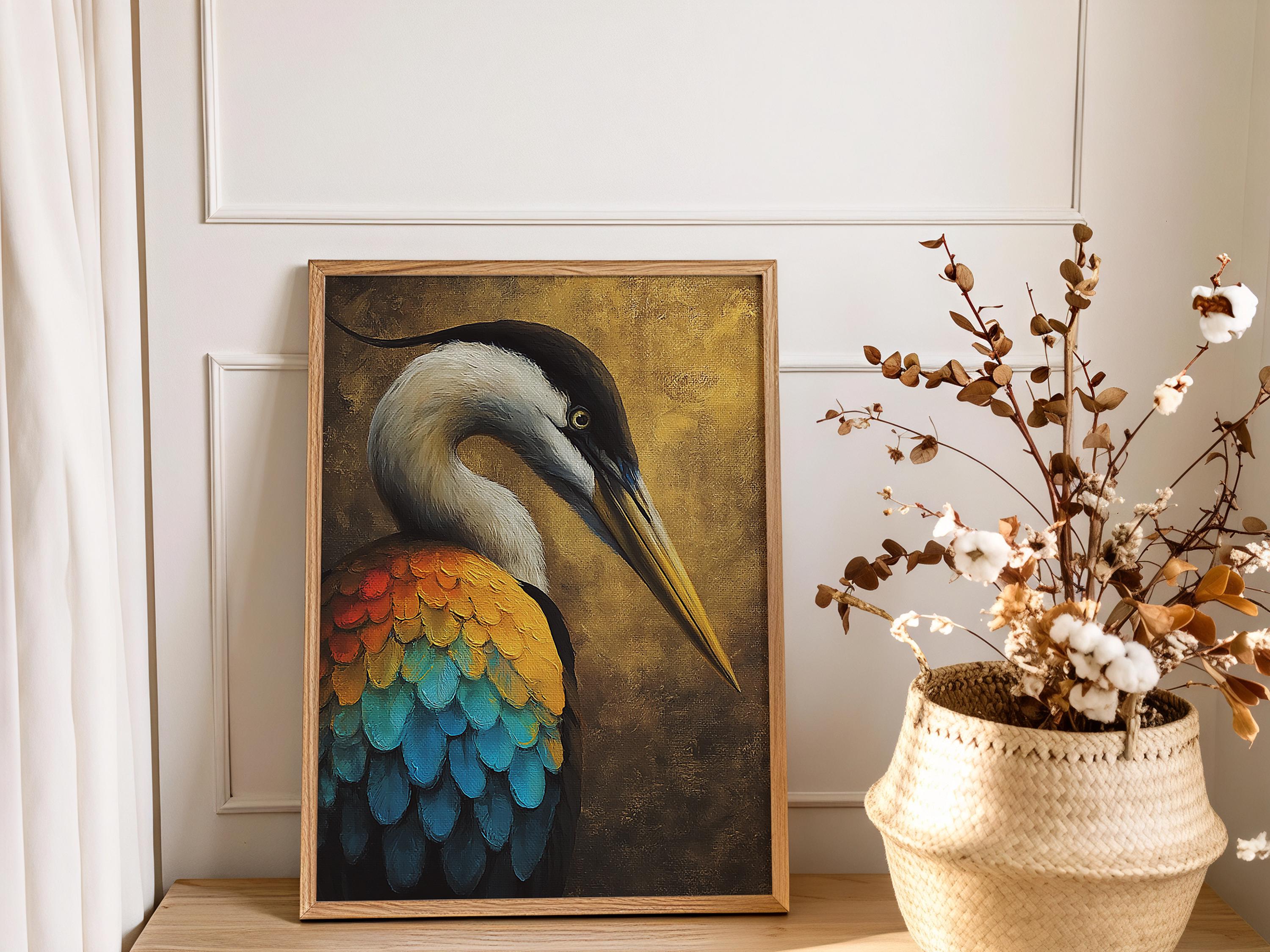 Vibrant Colors Heron Canvas Wall Art, Coastal Bird Decor, Heron Abstract Print