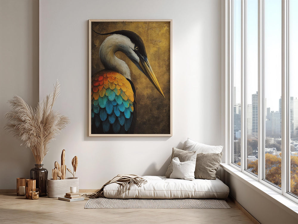 Vibrant Colors Heron Canvas Wall Art, Coastal Bird Decor, Heron Abstract Print