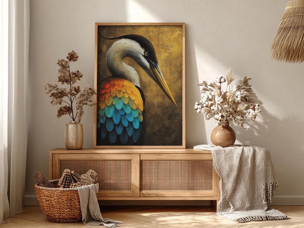 Vibrant Colors Heron Canvas Wall Art, Coastal Bird Decor, Heron Abstract Print