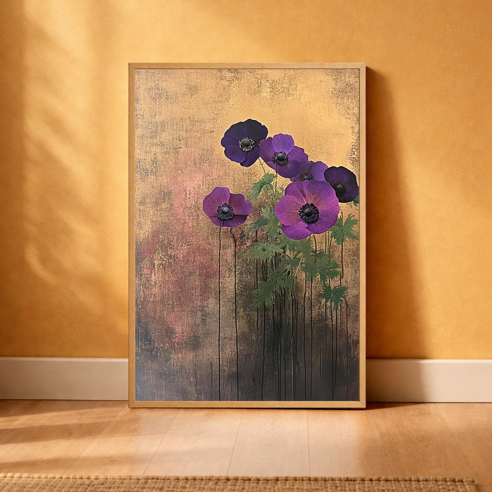 Poppy Flower Wall Art Print, Purple Floral Wall Decor, Moody Botanical Artwork, Modern Flower Canvas Art, Elegant Home Decor