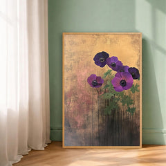 Poppy Flower Wall Art Print, Purple Floral Wall Decor, Moody Botanical Artwork, Modern Flower Canvas Art, Elegant Home Decor