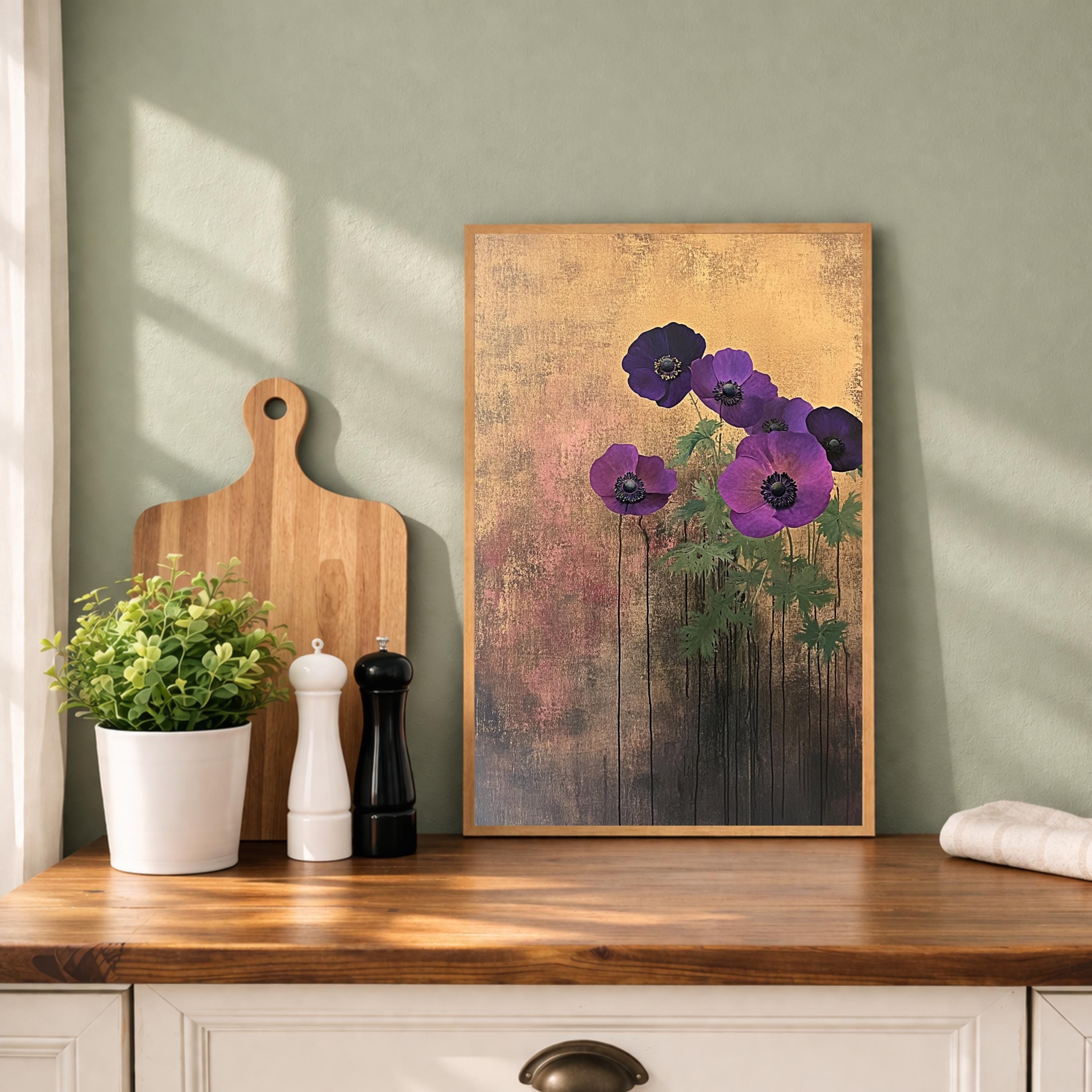 Poppy Flower Wall Art Print, Purple Floral Wall Decor, Moody Botanical Artwork, Modern Flower Canvas Art, Elegant Home Decor
