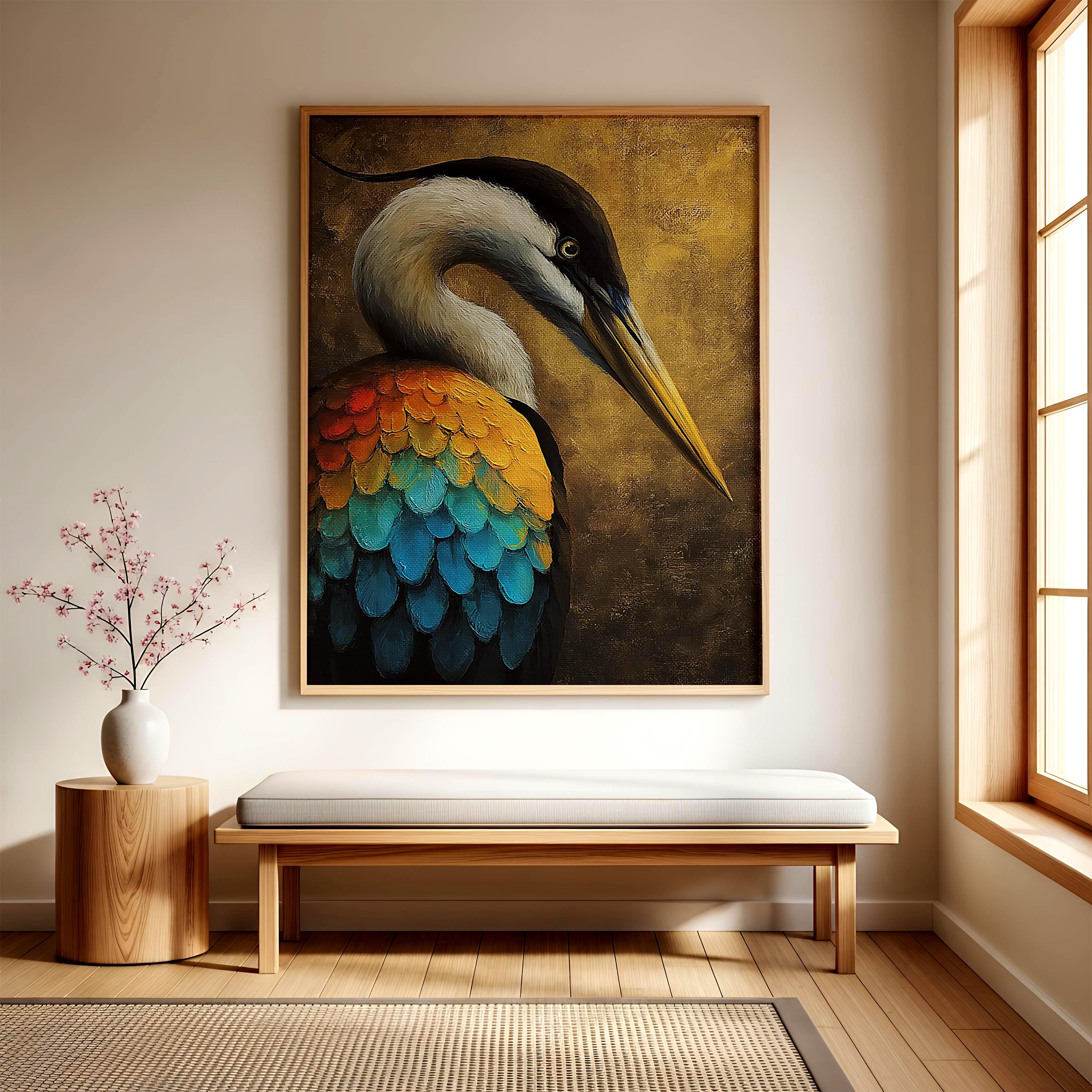 Vibrant Colors Heron Canvas Wall Art, Coastal Bird Decor, Heron Abstract Print