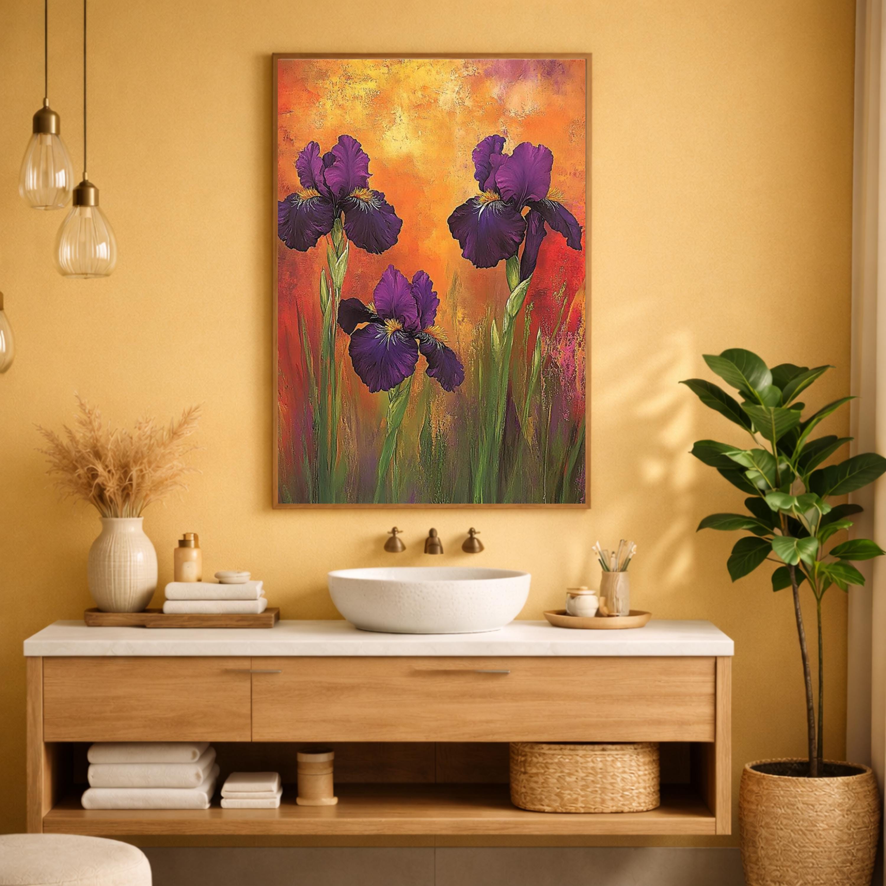 Purple Iris Wall Art Print, Bold Floral Botanical Decor, Vibrant Home Interior Canvas, Colorful Flower Wall Decor, Modern Botanical Artwork