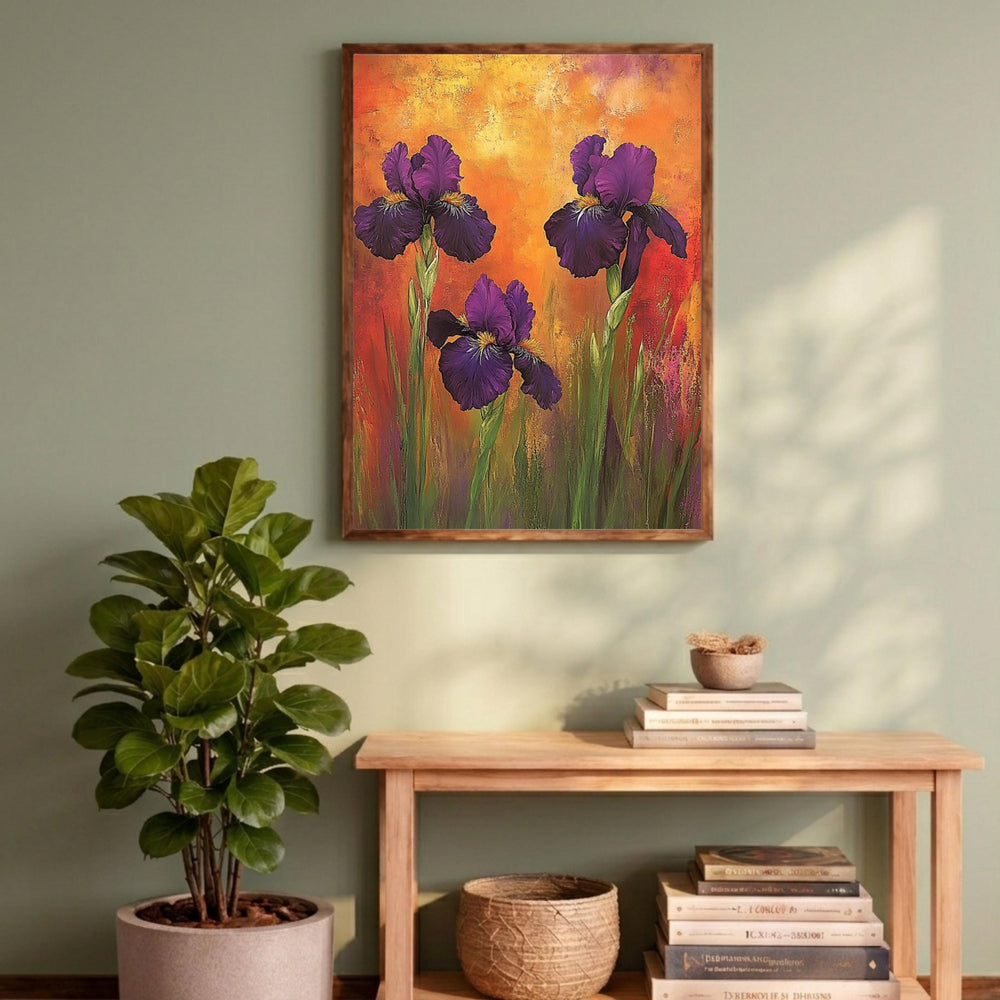 Purple Iris Wall Art Print, Bold Floral Botanical Decor, Vibrant Home Interior Canvas, Colorful Flower Wall Decor, Modern Botanical Artwork