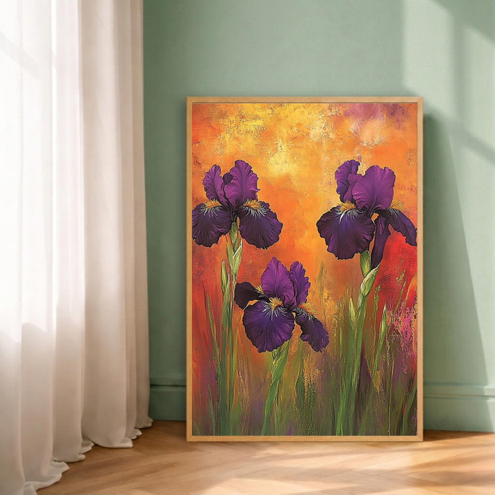 Purple Iris Wall Art Print, Bold Floral Botanical Decor, Vibrant Home Interior Canvas, Colorful Flower Wall Decor, Modern Botanical Artwork