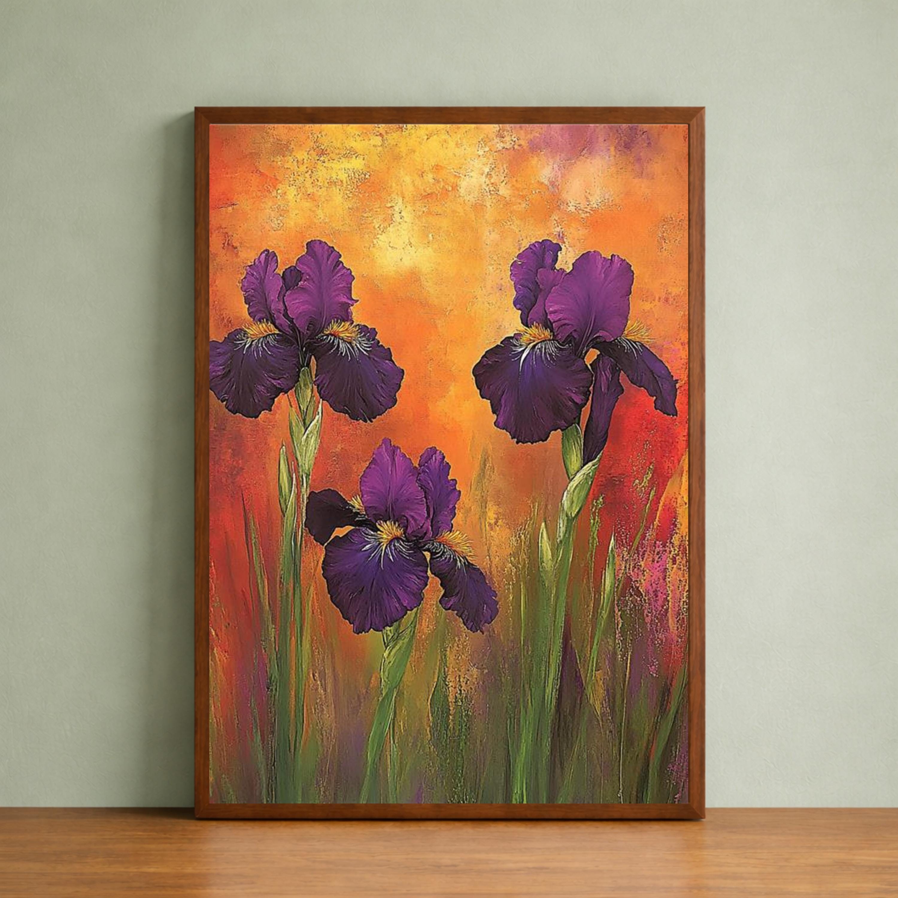 Purple Iris Wall Art Print, Bold Floral Botanical Decor, Vibrant Home Interior Canvas, Colorful Flower Wall Decor, Modern Botanical Artwork