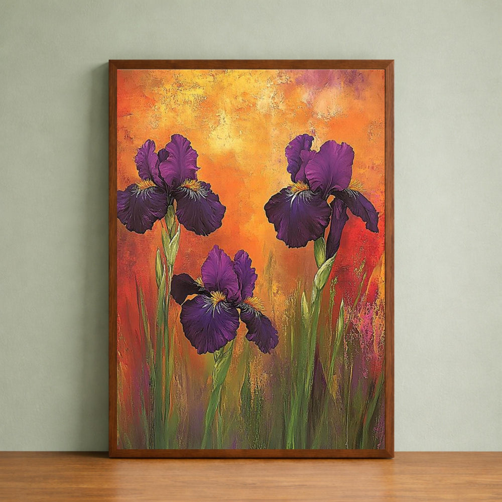 Purple Iris Wall Art Print, Bold Floral Botanical Decor, Vibrant Home Interior Canvas, Colorful Flower Wall Decor, Modern Botanical Artwork