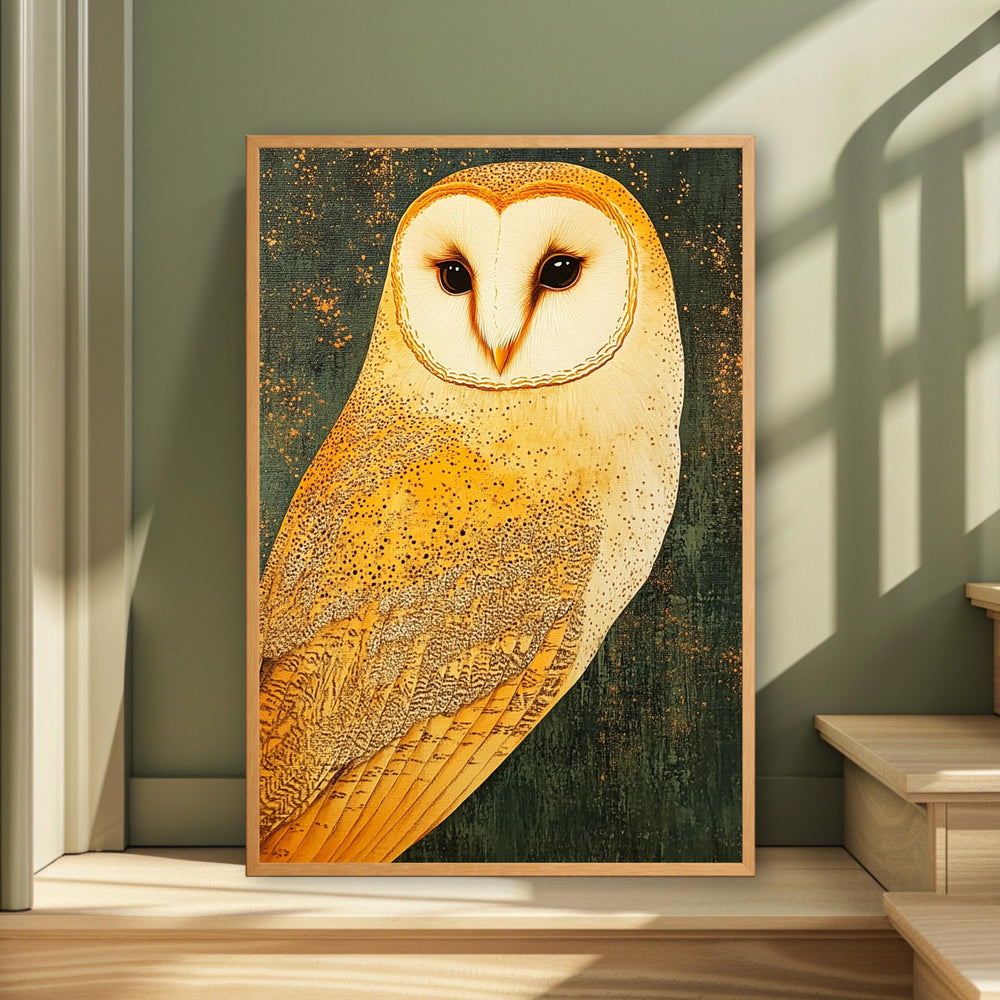 Golden Owl Wall Art, Vintage Owl Portrait Canvas, Rustic Wildlife Decor, Woodland Animal Artwork, Farmhouse Bird Print, Owl Lover Gift