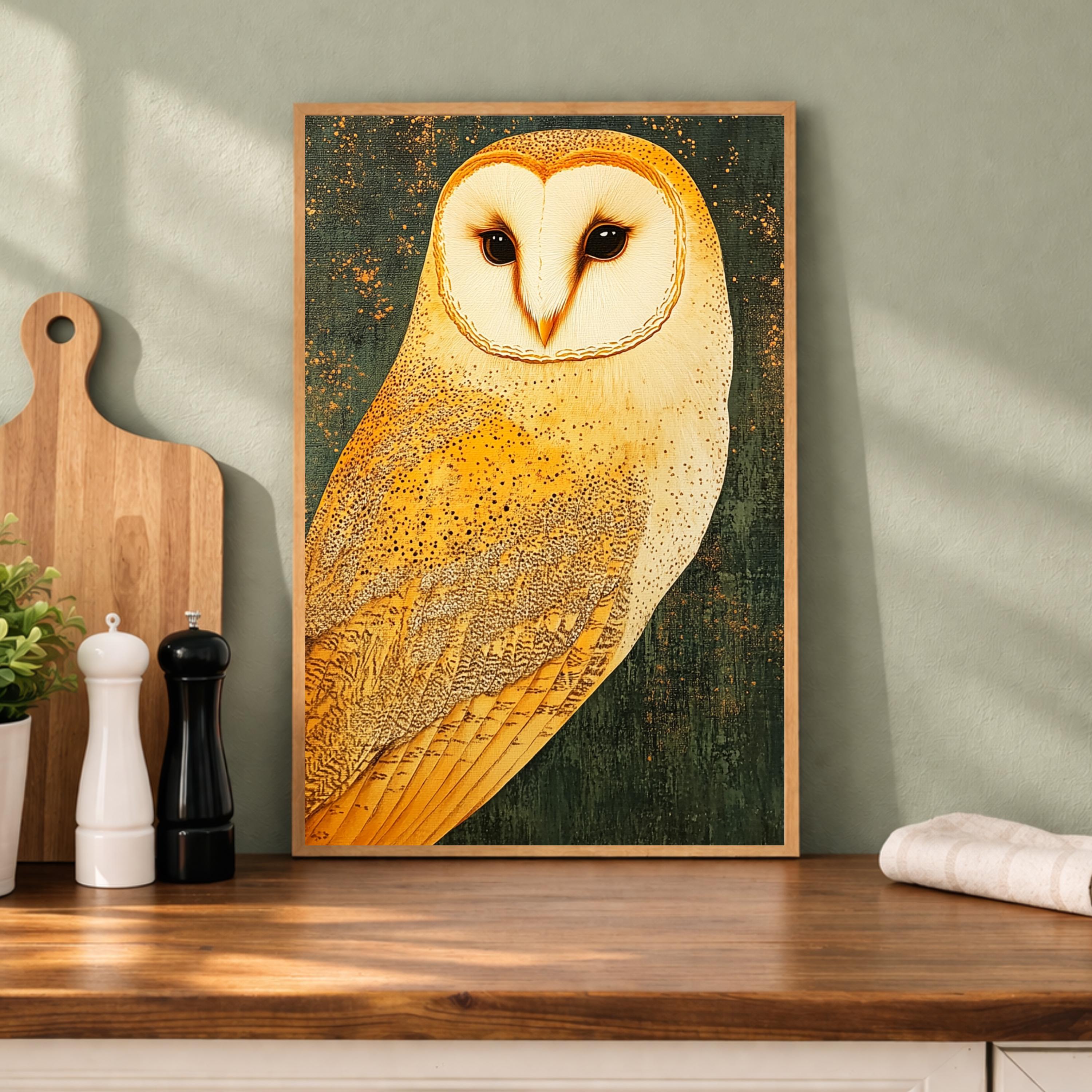 Golden Owl Wall Art, Vintage Owl Portrait Canvas, Rustic Wildlife Decor, Woodland Animal Artwork, Farmhouse Bird Print, Owl Lover Gift