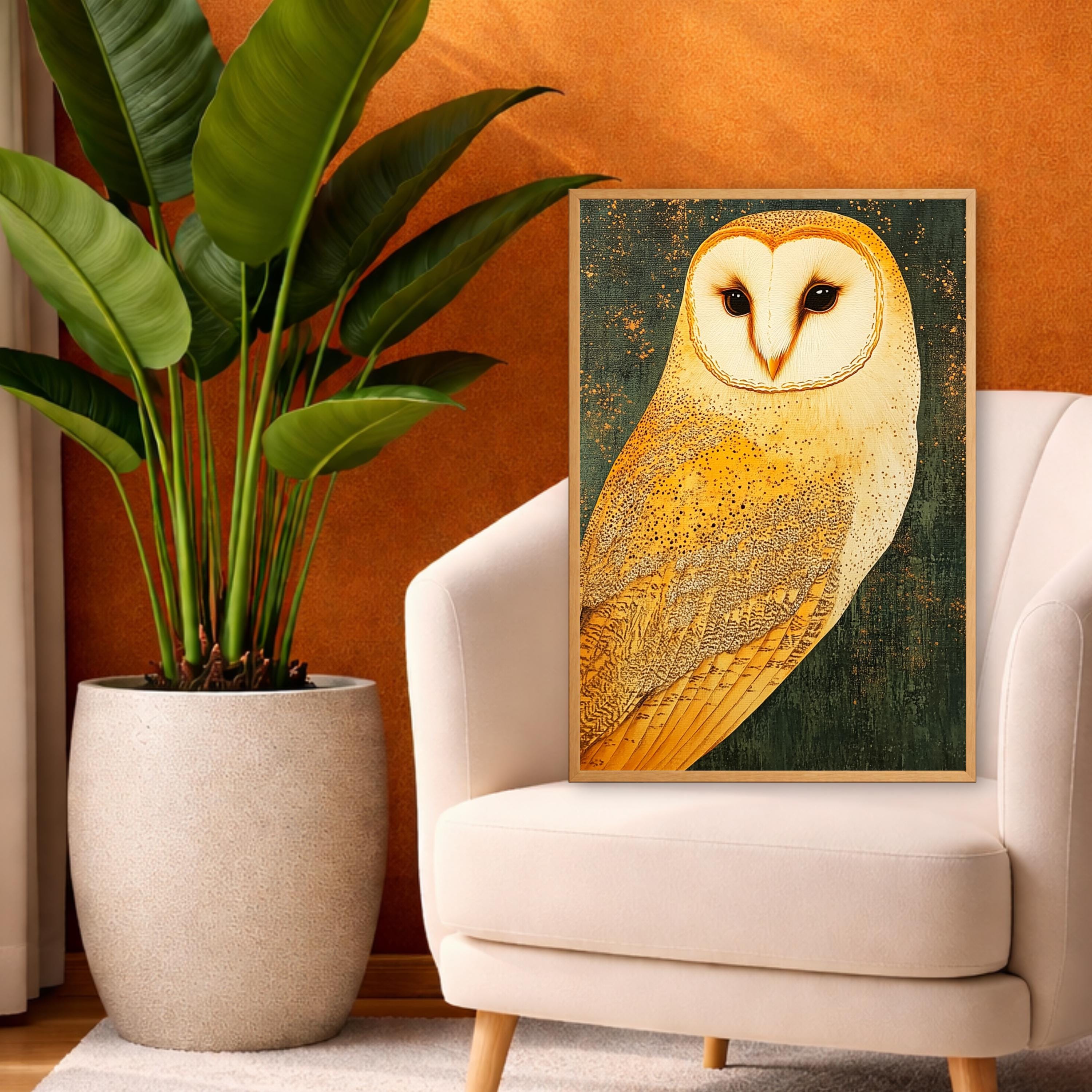 Golden Owl Wall Art, Vintage Owl Portrait Canvas, Rustic Wildlife Decor, Woodland Animal Artwork, Farmhouse Bird Print, Owl Lover Gift