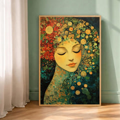 Floral Goddess Wall Art, Abstract Feminine Portrait Print, Vibrant Botanical Decor, Boho Woman Artwork, Artistic Framed Canvas